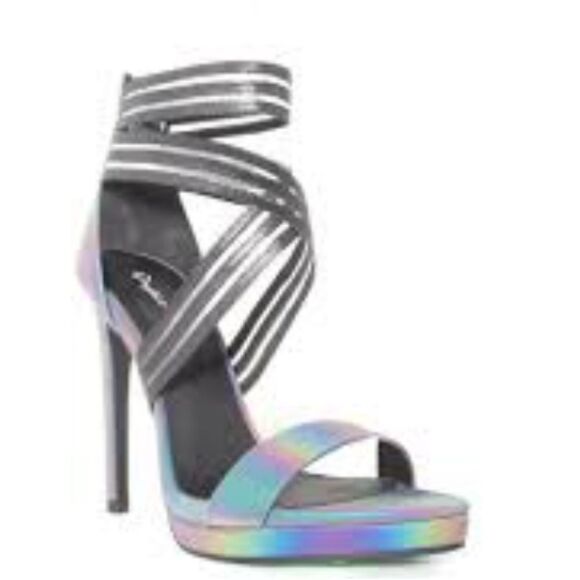 QUPID HIGH HEEL ALMOND OPEN-TOE ELASTIC CRISS-CROSS STRAP SANDAL - Picture 1 of 16